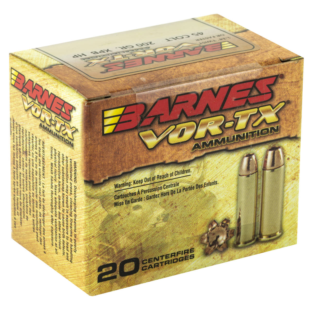 Barnes Bullets 21547 VOR-TX Handgun 45Colt 200gr 20 Per Box/10 Case-img-2