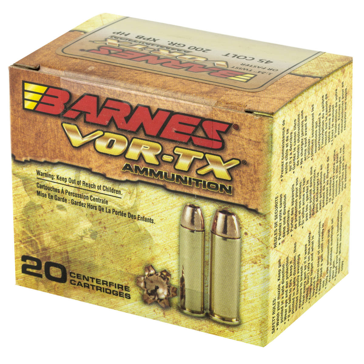 Barnes Bullets 21547 VOR-TX Handgun 45Colt 200gr 20 Per Box/10 Case-img-3