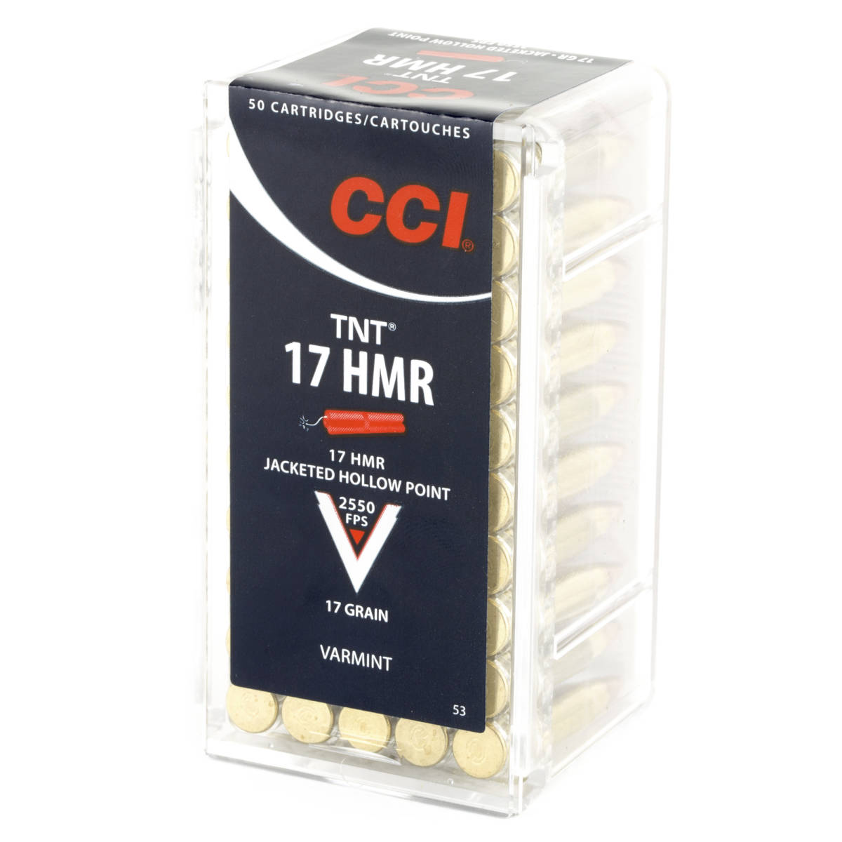 CCI 0053 TNT 17 HMR gr Jacketed Hollow Point 50 Per Box/ 40 Case-img-1