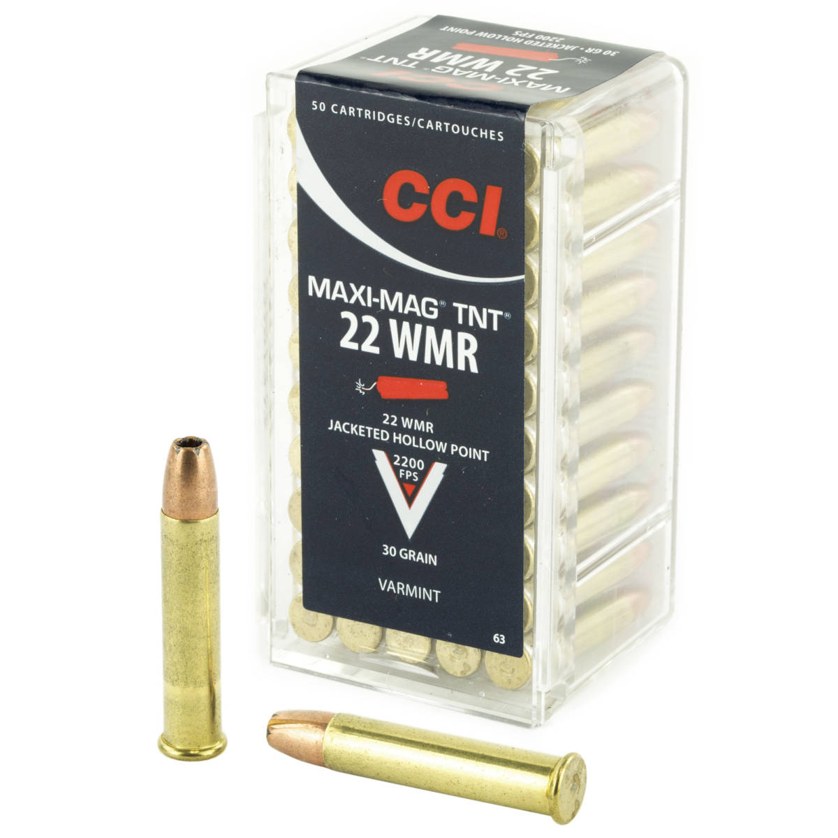 CCI 0063 Maxi-Mag TNT 22WMR 30gr Jacketed Hollow Point 50 Per Box/40 Case-img-1
