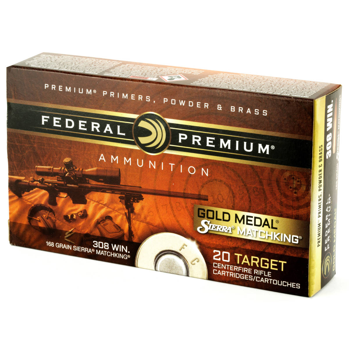 Federal GM308M Premium Gold Medal 308 Win 168 Gr Sierra MatchKing BTHP ...