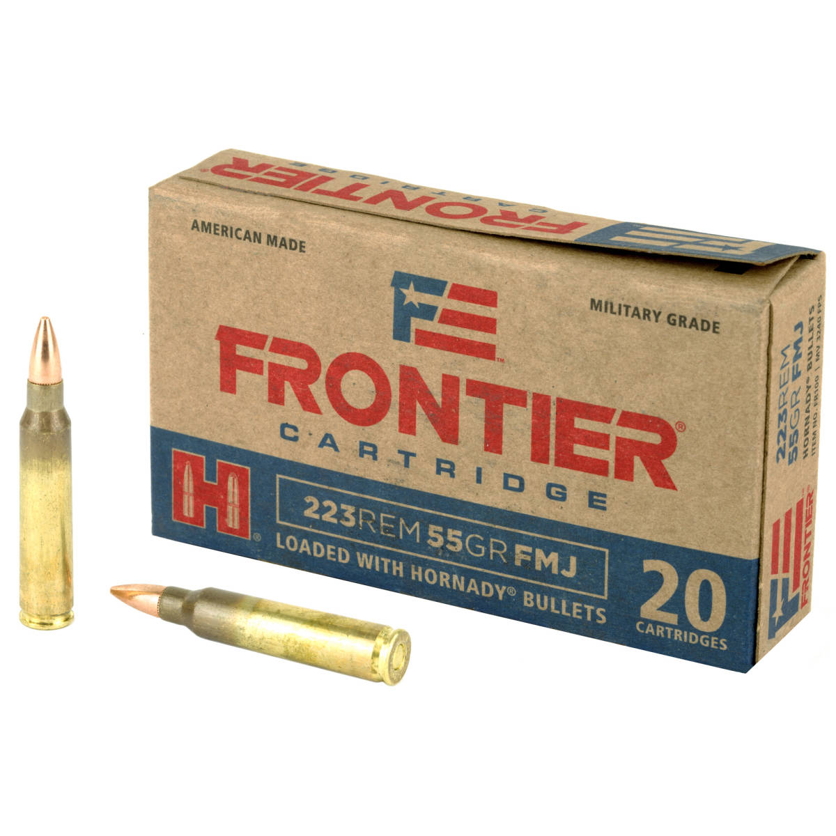 223 Ammo Hornady Frontier 55 gr Full Metal Jacket FMJ Rem FR100-img-1