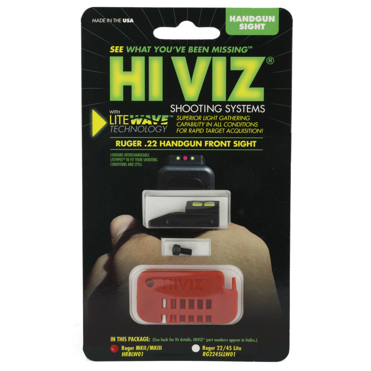 HiViz HRBLW01 Ruger MK I,II,III & IV LiteWave Front Sight Black | Green...-img-0