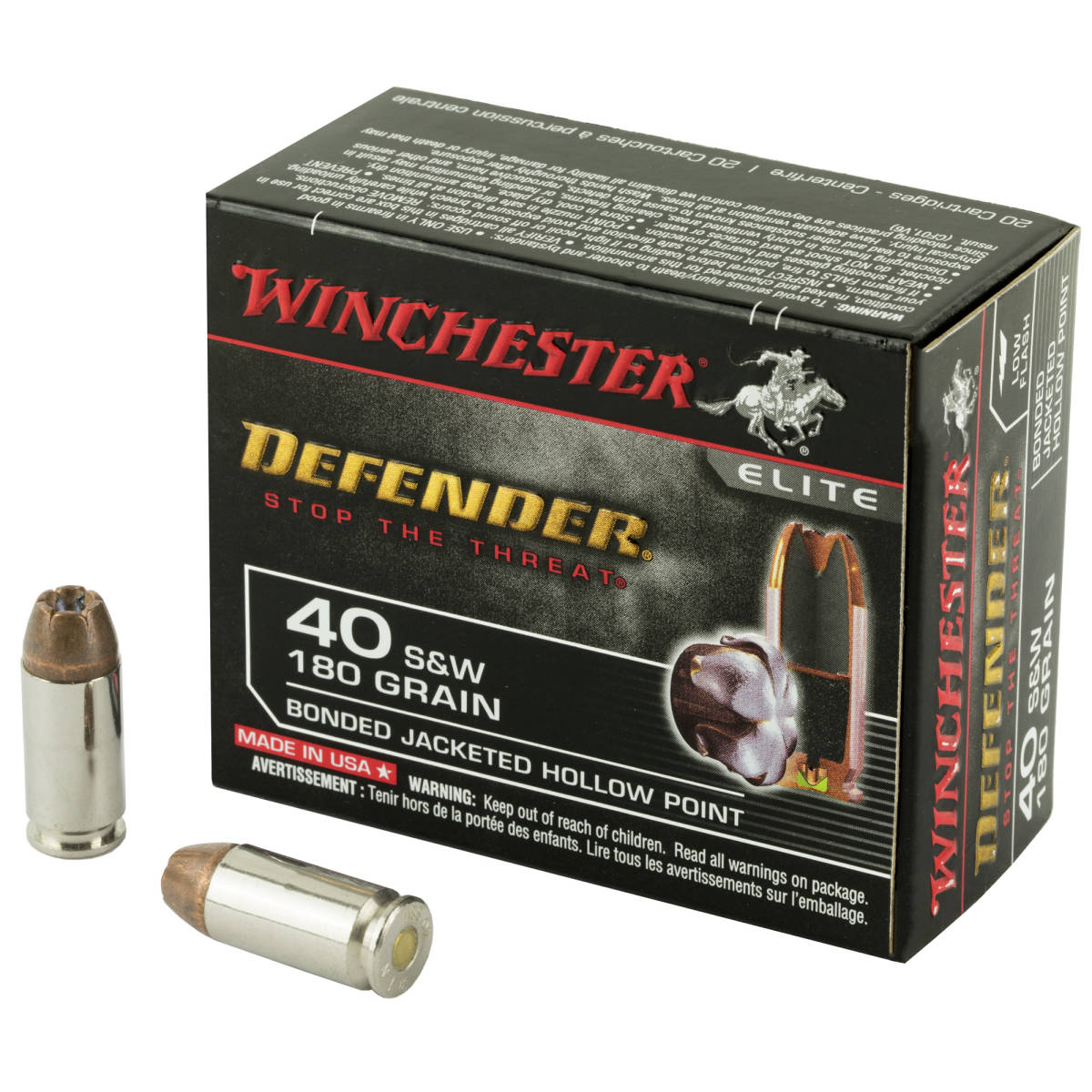 Winchester Ammo S40SWPDB1 Defender 40S&W 180gr Bonded Jacket Hollow...-img-1