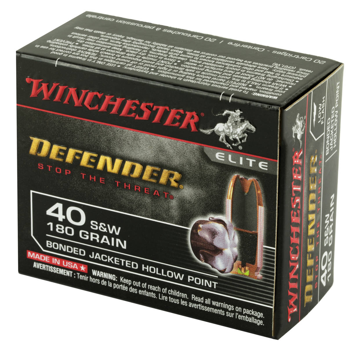 Winchester Ammo S40SWPDB1 Defender 40S&W 180gr Bonded Jacket Hollow...-img-3