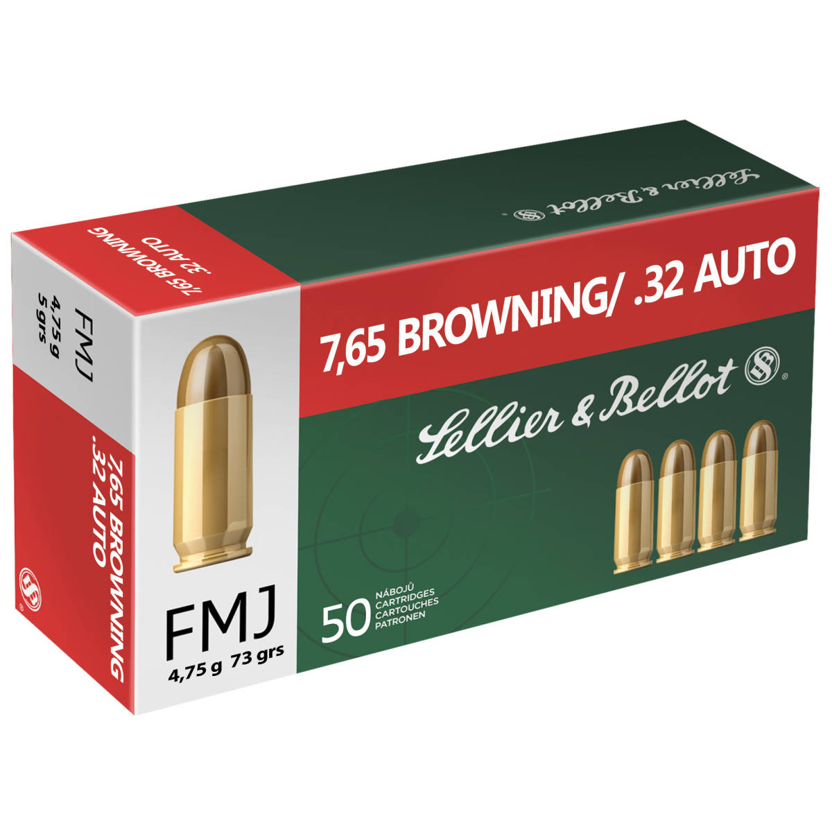 Sellier & Bellot SB32A Handgun 32 ACP 73 gr Full Metal Jacket 50 Per ...