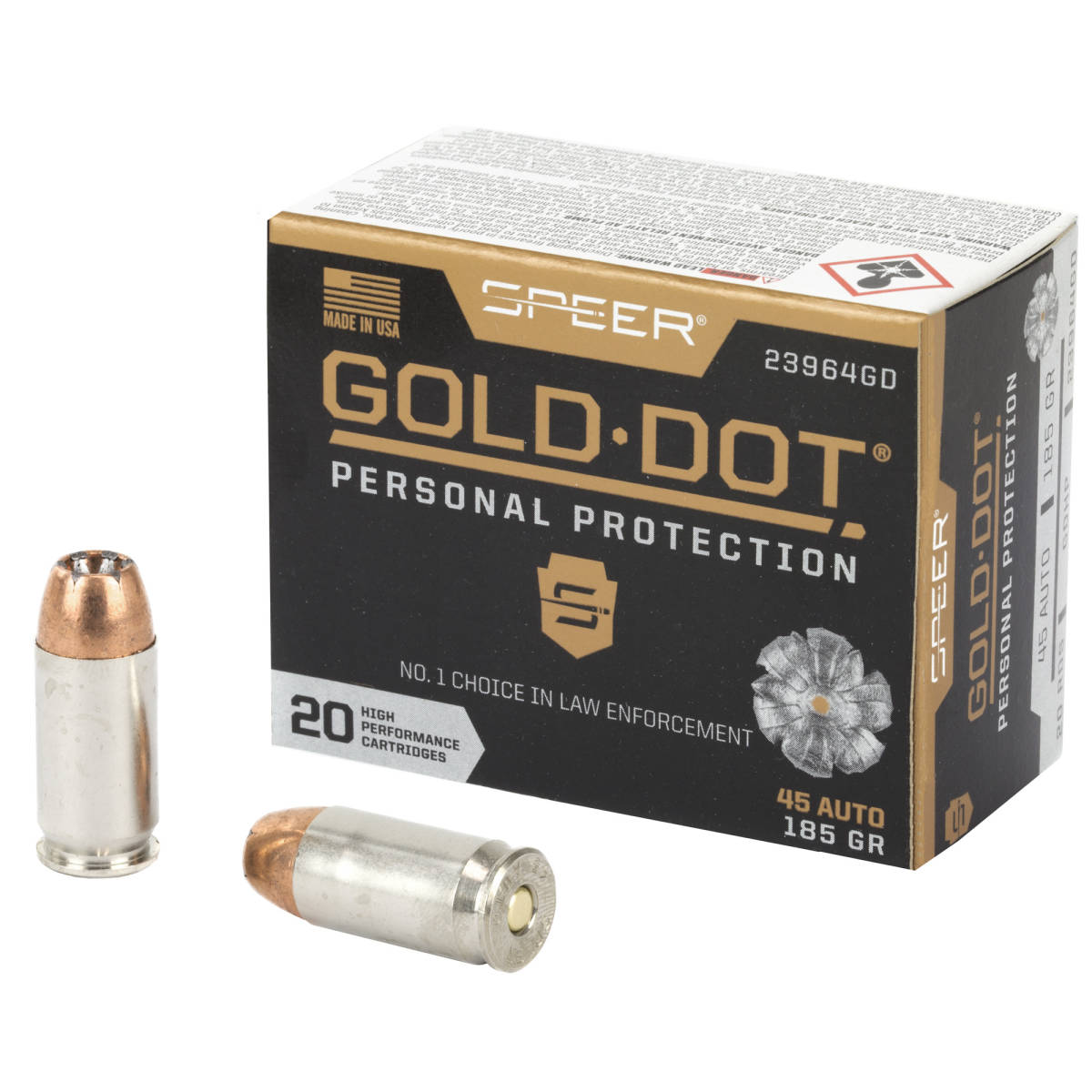 Speer 23964GD Gold Dot Personal Protection 45 ACP 185 gr Hollow Point 20