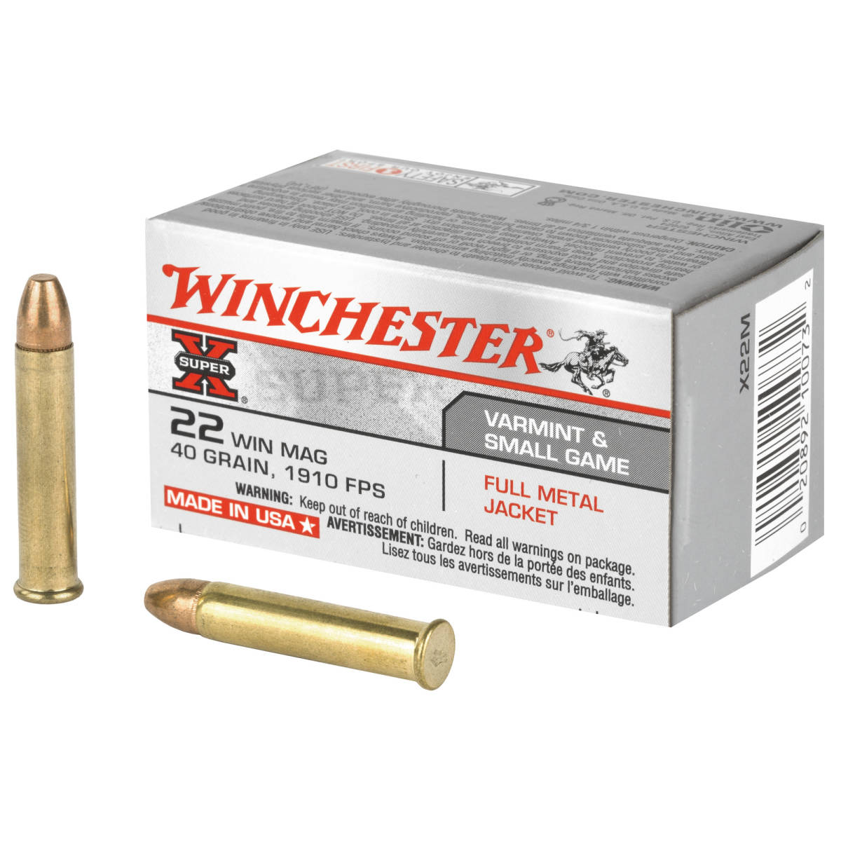 Winchester Ammo X22M Super X 22WMR 40gr Full Metal Jacket 50 Per Box/40...-img-1