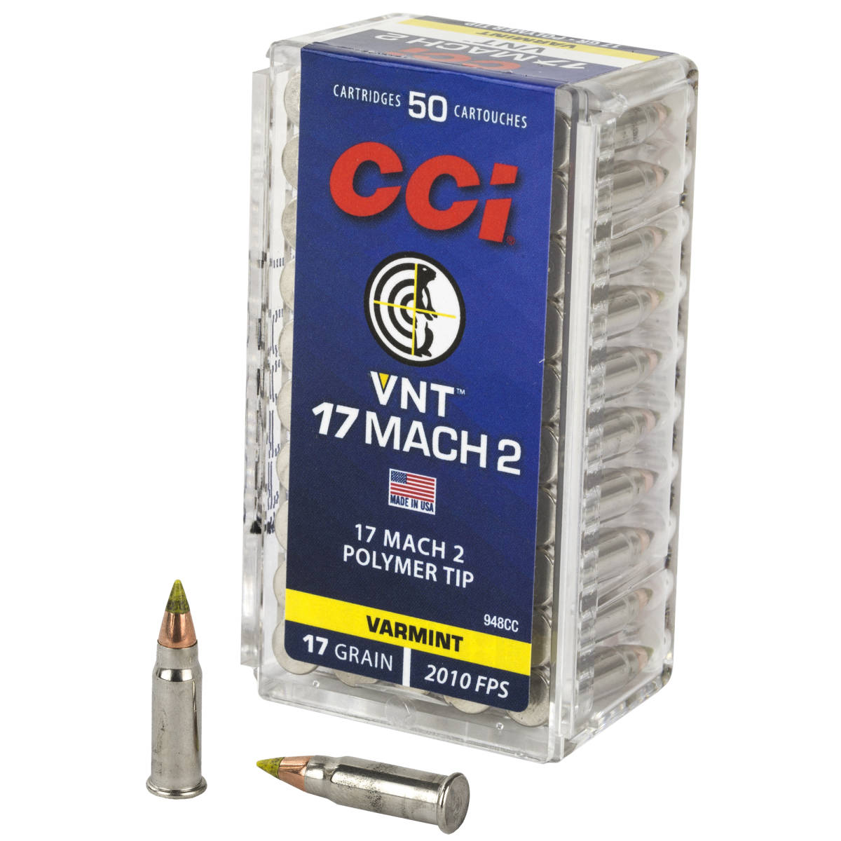 CCI 948CC VNT Rimfire 17Mach2 17gr Varmint Tipped 50 Per Box/100 Case-img-1