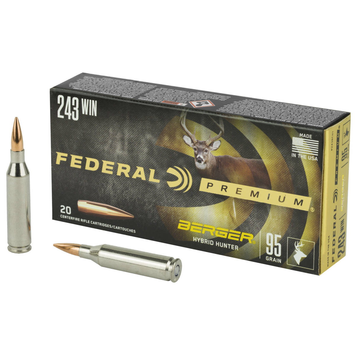 Federal P243BCH1 Premium 243Win 95gr Berger Hybrid Hunter 20 Per Box/10...-img-1