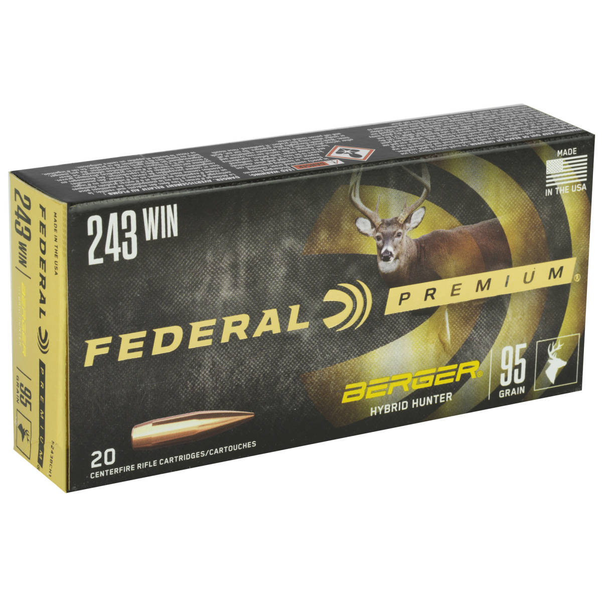 Federal P243BCH1 Premium 243Win 95gr Berger Hybrid Hunter 20 Per Box/10...-img-2
