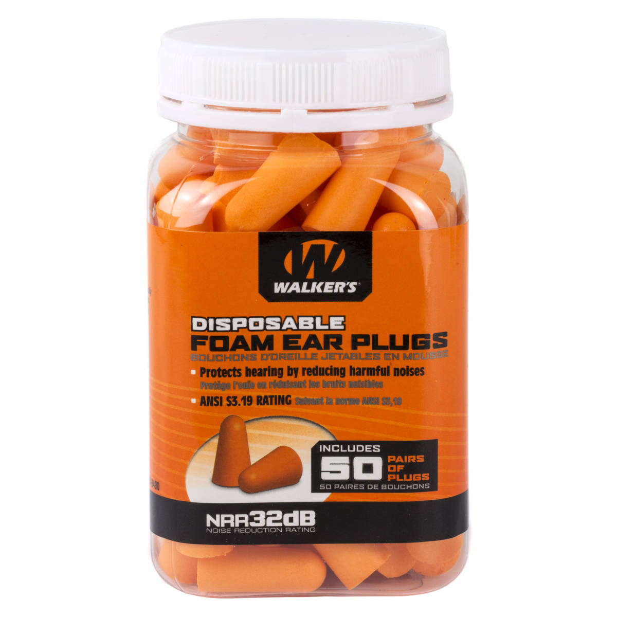 Walker’s GWPFP50PK Foam Ear Plugs Disposable 32 dB Orange 50 Pair