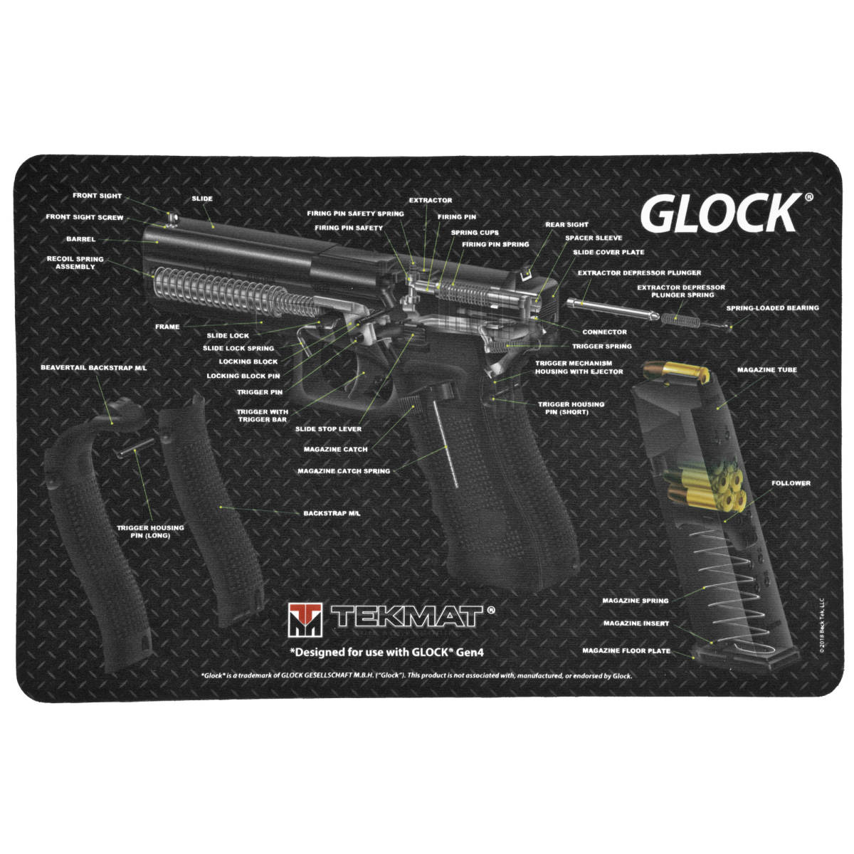 TekMat TEKR17GLOCKCA Glock 3D Cutaway Cleaning Mat 11” x 17” Gun