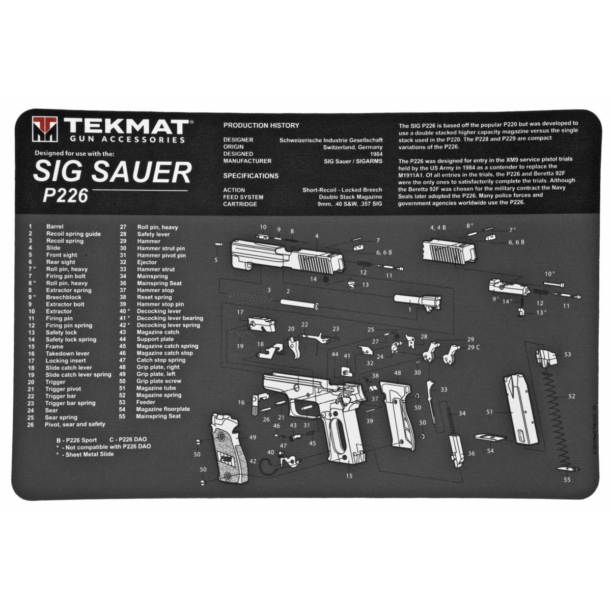 TekMat TEKR17SIGP226 Sig Sauer P226 Cleaning Mat Parts Diagram 11” x...-img-0