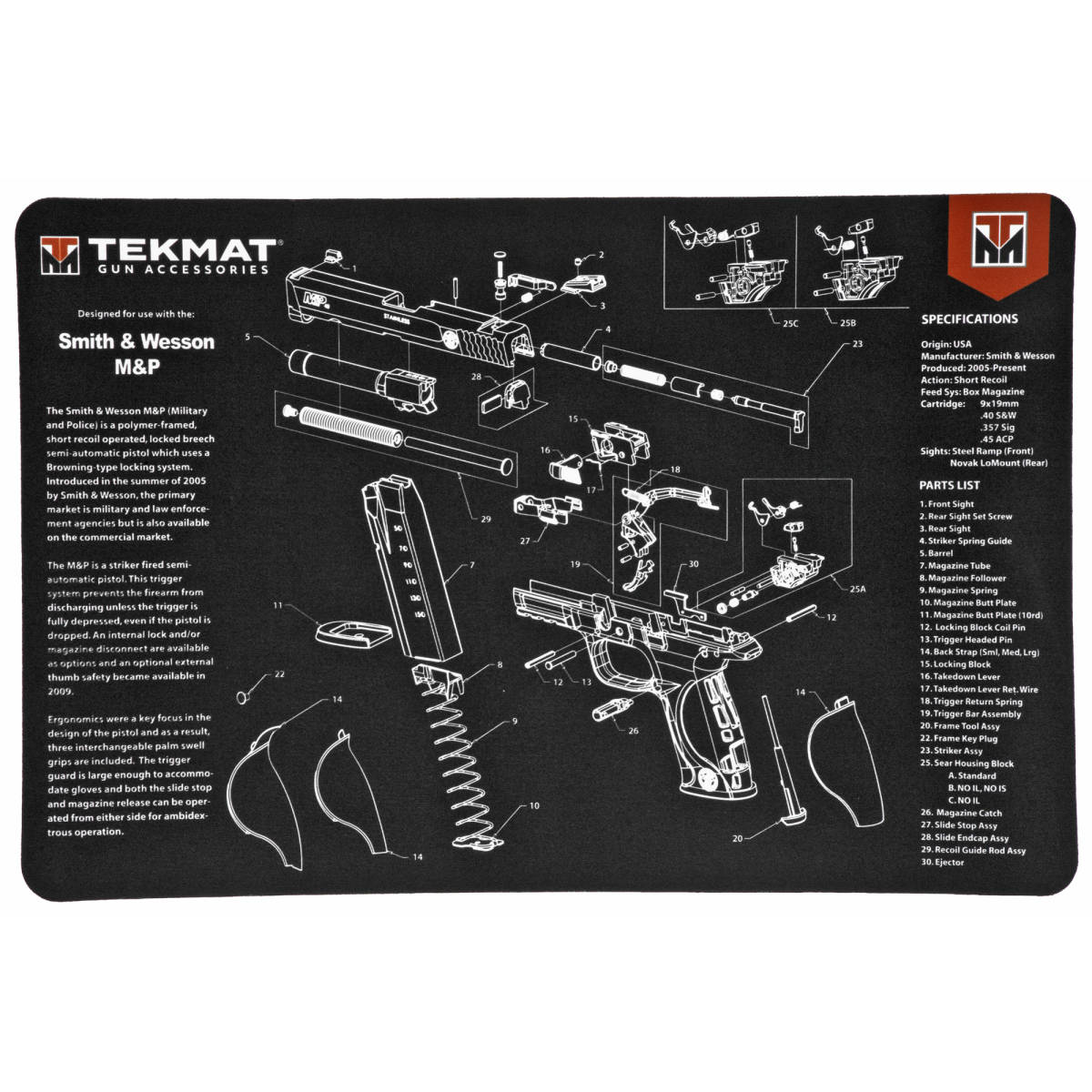 TekMat TEKR17SWMP S&W M&P Cleaning Mat Parts Diagram 11” x 17”-img-0
