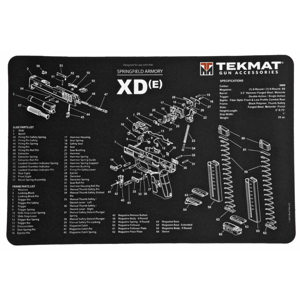TekMat TEKR17XDE Springfield XDE Cleaning Mat Black/White Rubber 17”...-img-0