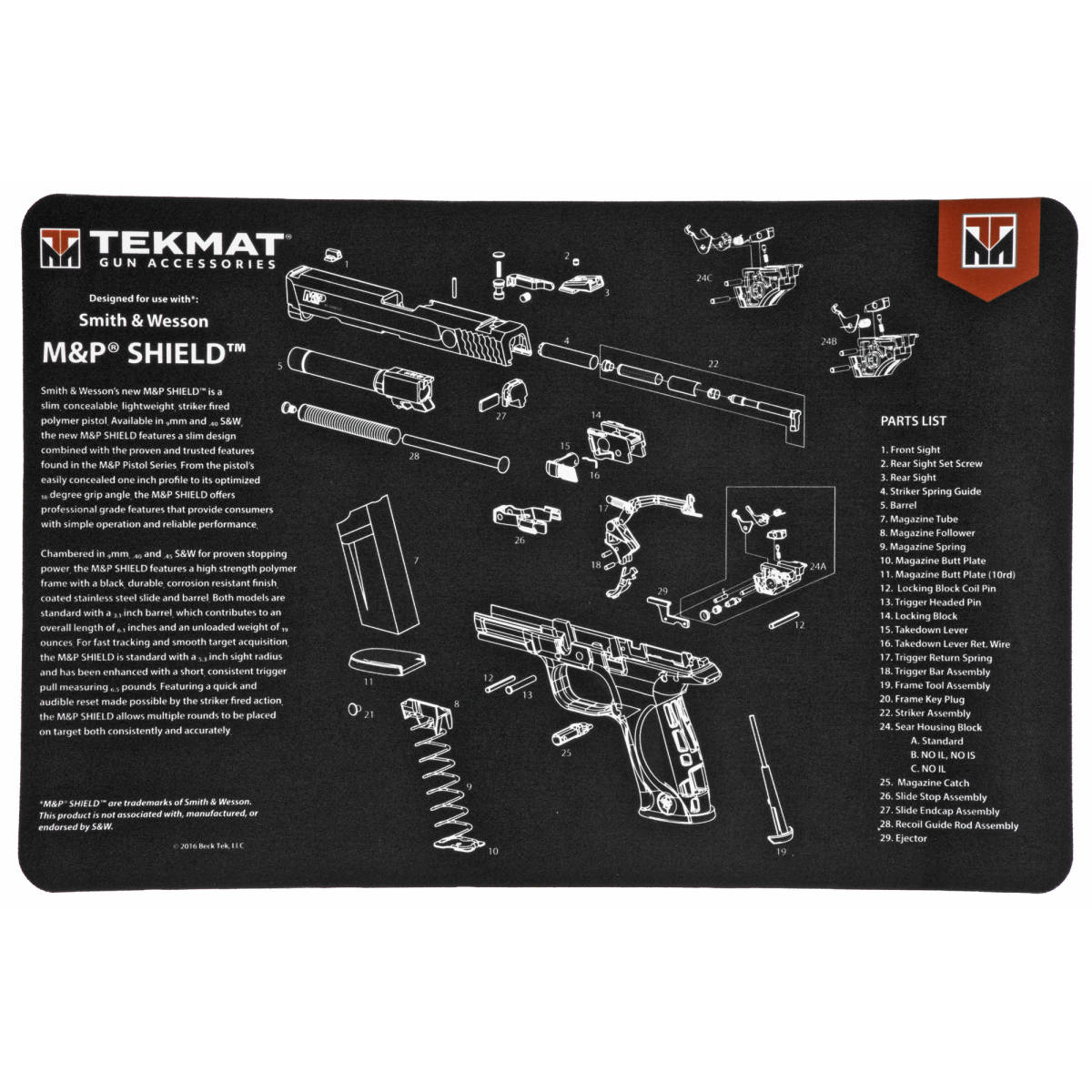 TekMat TEKR17SWMPSHIELD S&W M&P Shield Parts Diagram 11” x 17”-img-0