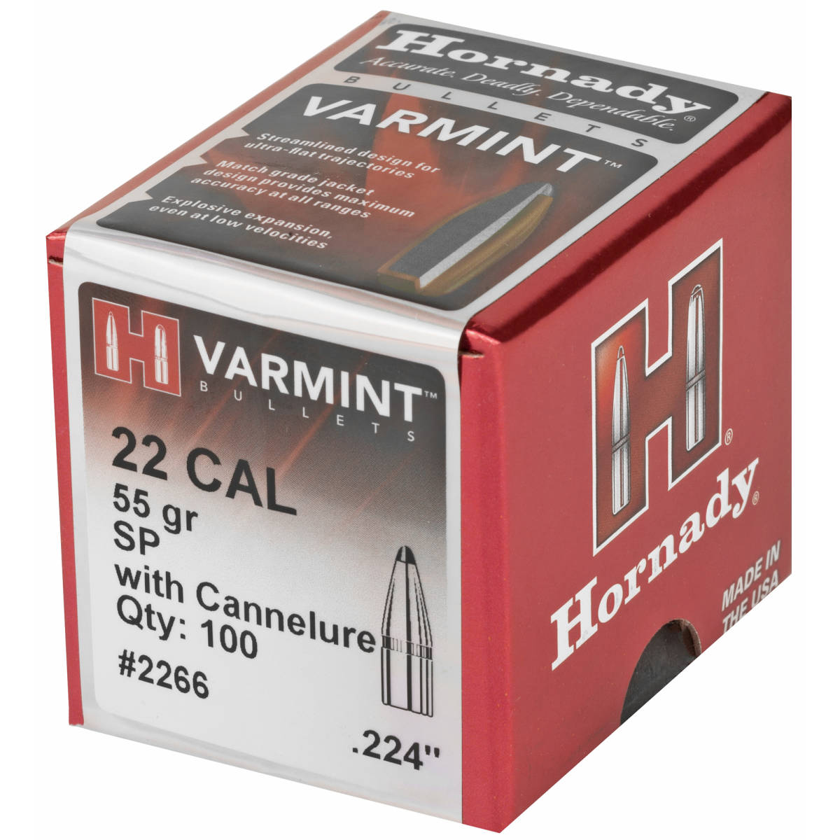 Hornady 2266 Traditional Varmint 22 Cal .224 55 gr Soft Point 100 Per...-img-2