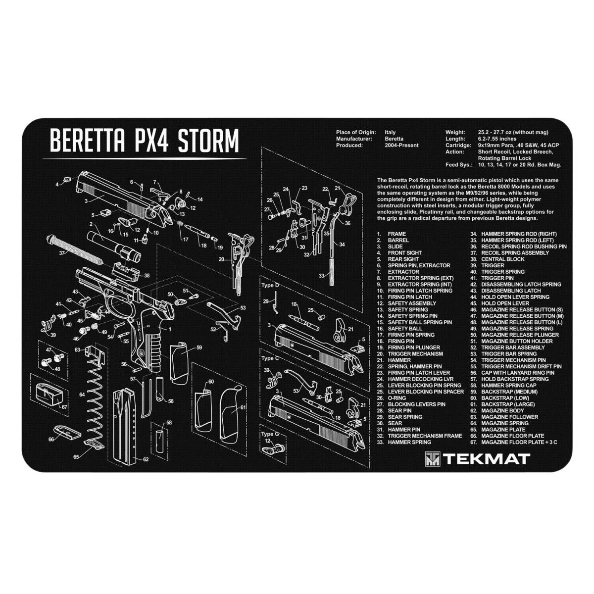 TekMat TEKR17BERPX4 Beretta Px4 Storm Cleaning Mat Black/White Rubber...-img-0