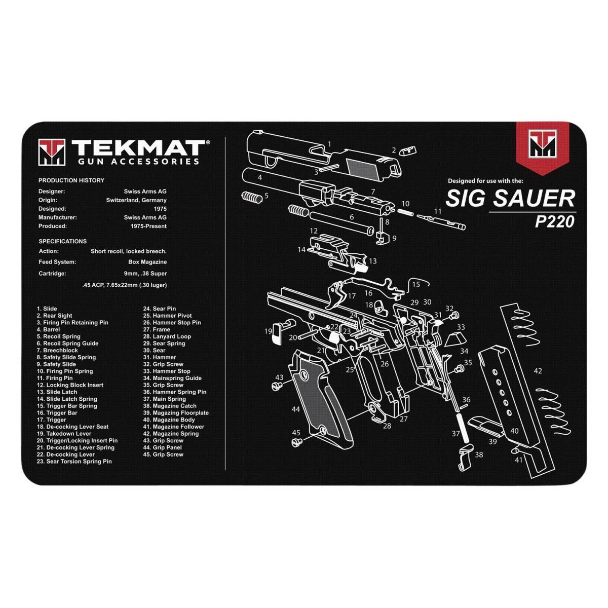 TekMat TEKR17SIGP220 Sig Sauer P220 Cleaning Mat Black/White Rubber...-img-0