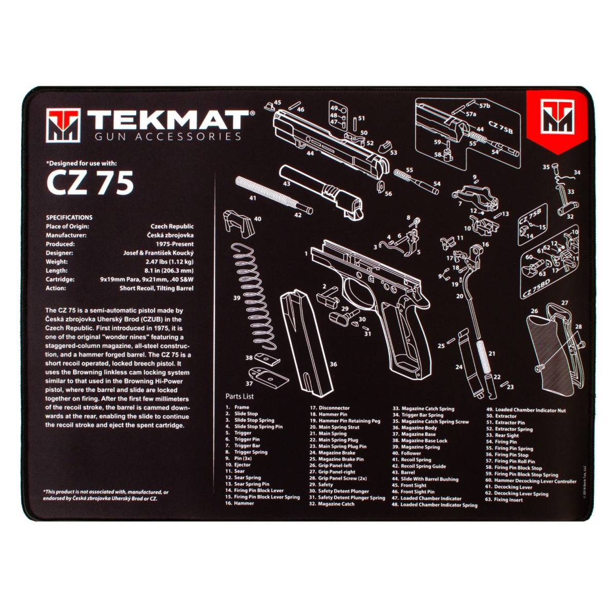 TekMat TEKR20CZ75 CZ 75 Ultra 20 Cleaning Mat CZ-75 Parts Diagram 15”...-img-0