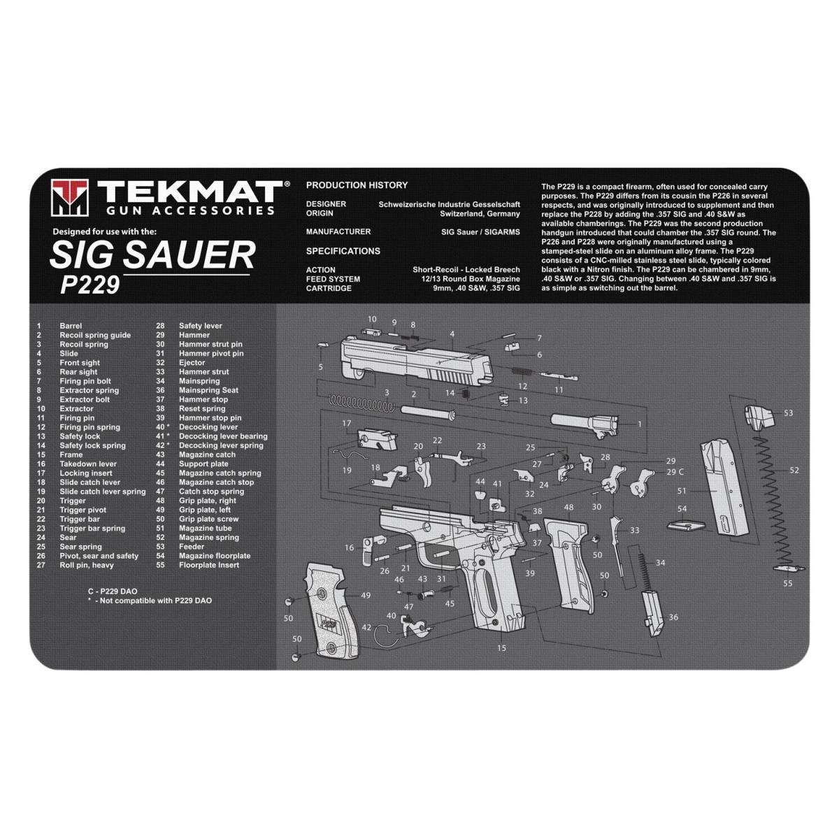 TekMat TEKR17SIGP229 Sig Sauer P229 Cleaning Mat Parts Diagram 11” x...-img-0