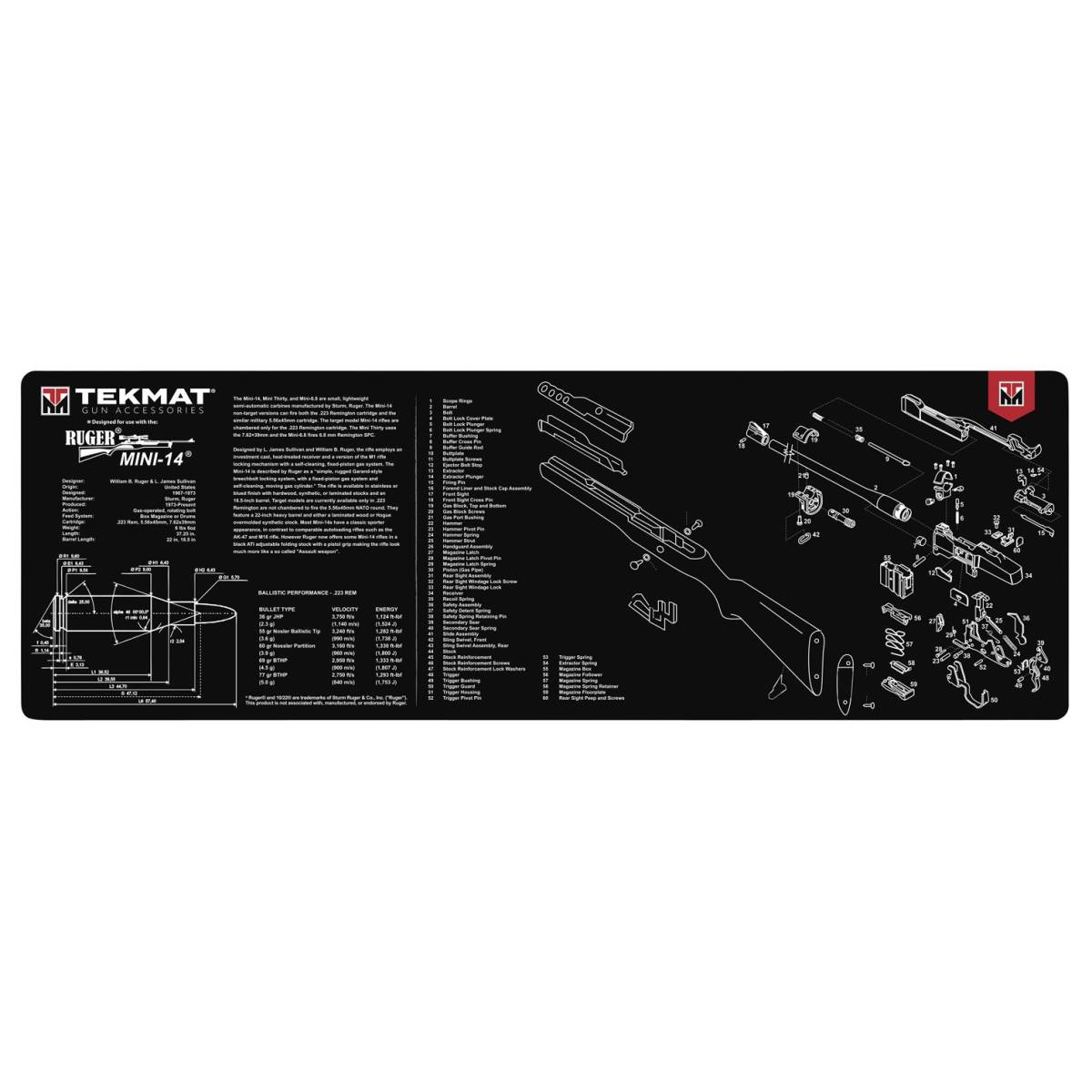 TekMat TEKR36MINI14 Ruger Mini-14 Cleaning Mat Black/White Rubber 36”...-img-0