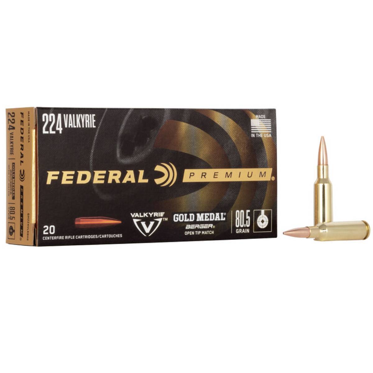 224 Valkyrie Ammo Federal Gold Medal 80.5 gr Berger Boat-Tail Target-img-2