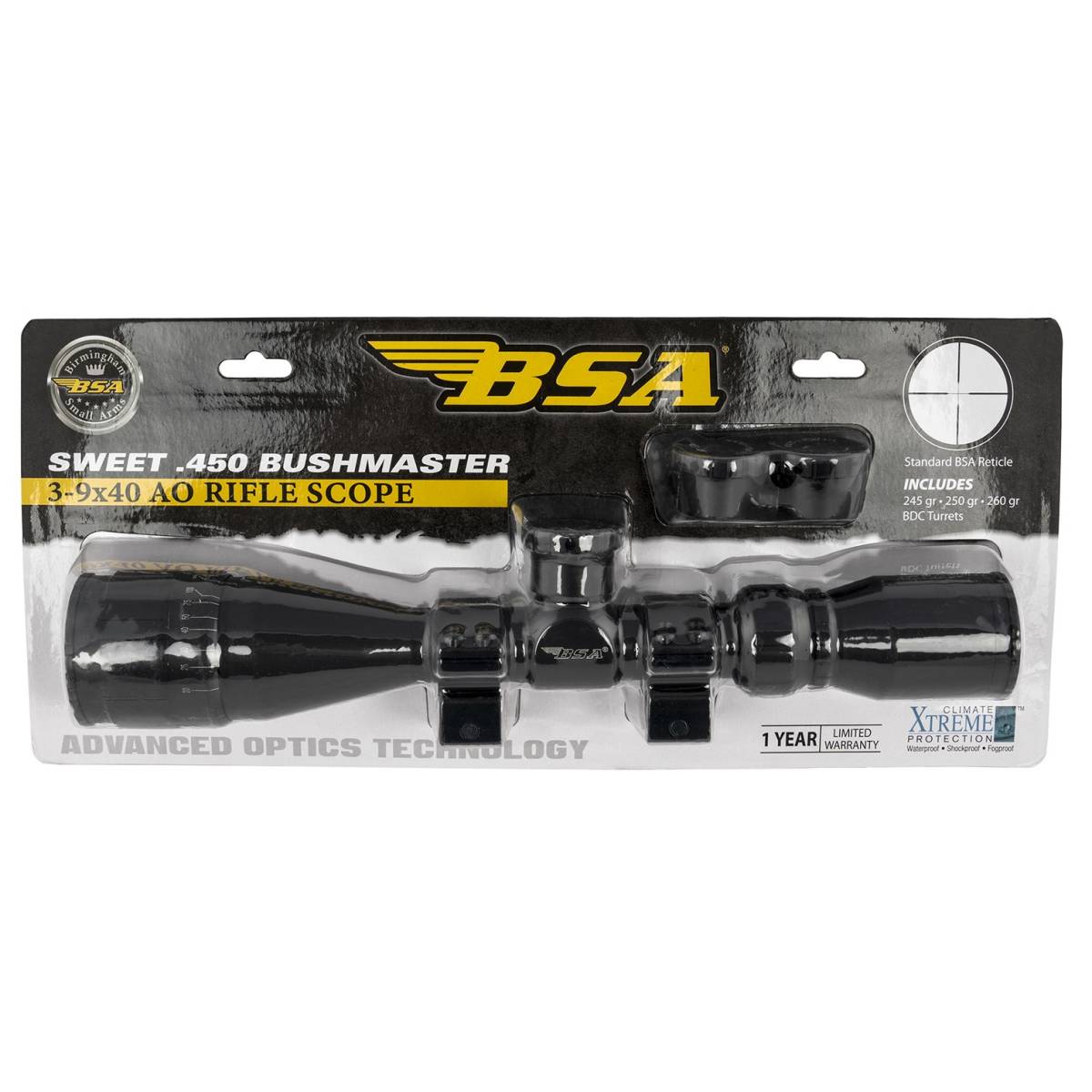 BSA 45039X40AOWRTB Sweet 450 Bushmaster Matte Black 3-9x40mm AO 1”...-img-0