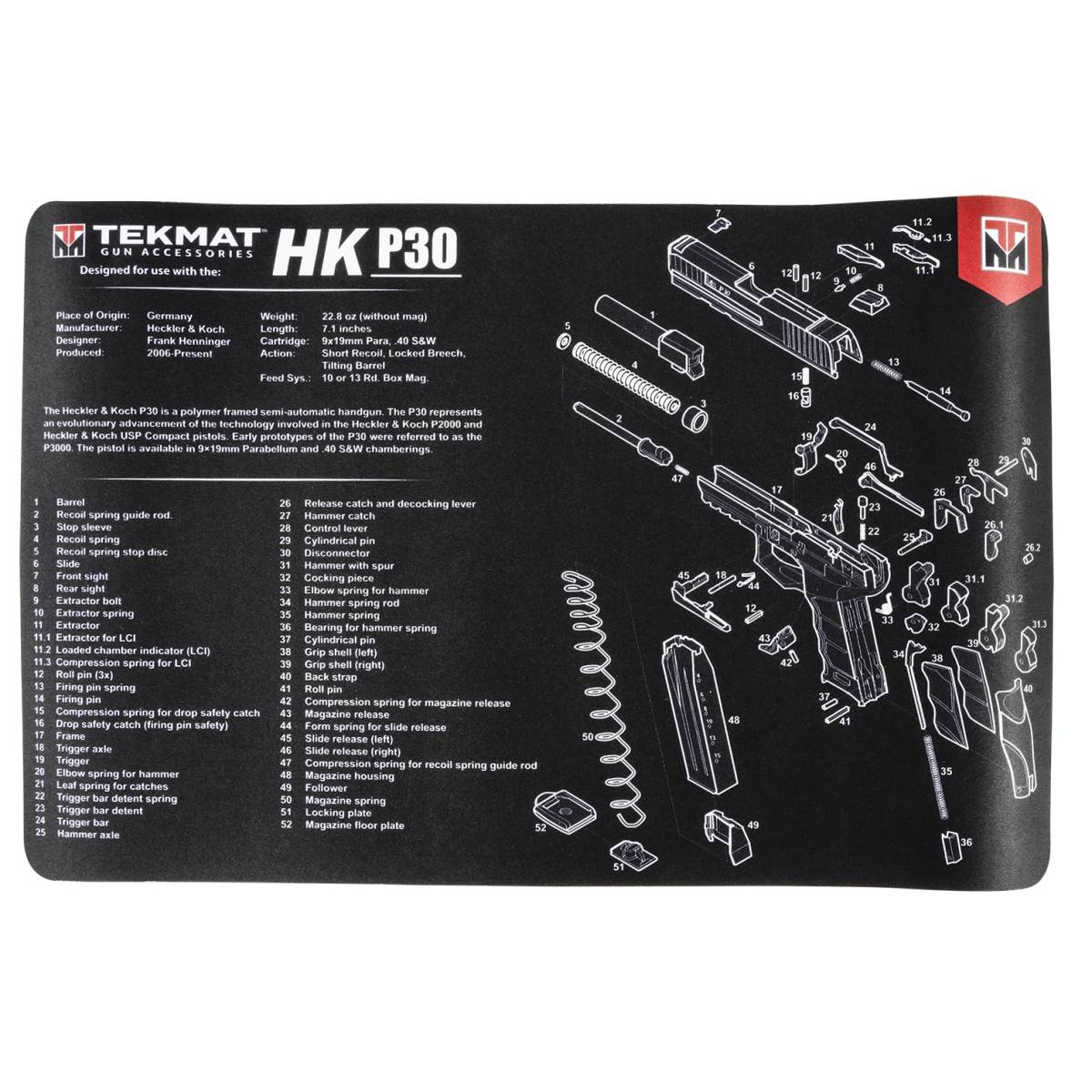 TekMat TEKR17HKP30 HK P30 Cleaning Mat Black/White Rubber 17” Long...-img-0