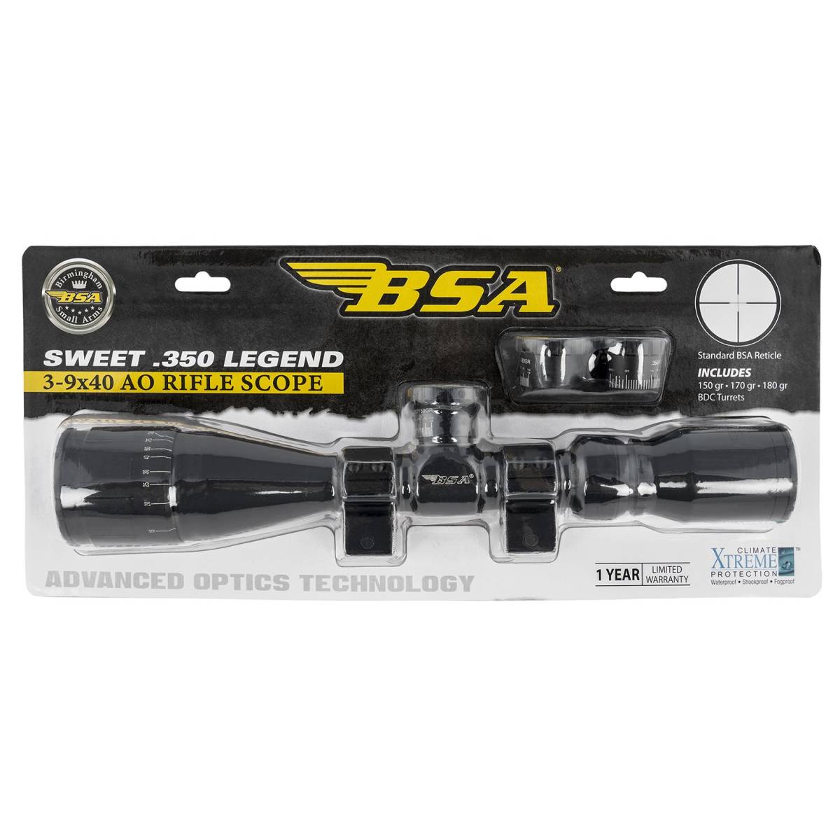 BSA 35039X40AOWRTB Sweet 350 Legend Black Matte 3-9x40mm AO 1” Tube...-img-1
