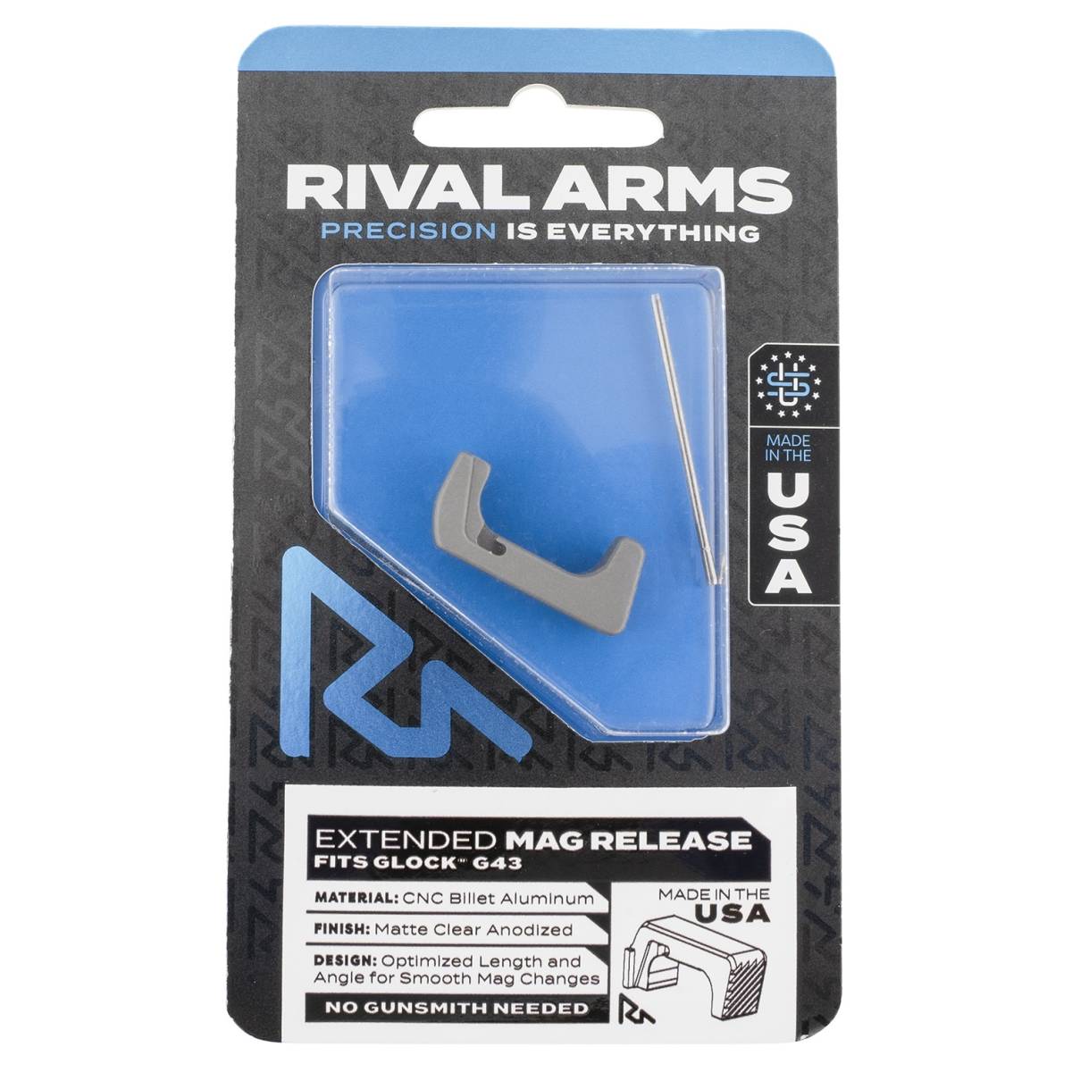 Rival Arms RA72G003D Magazine Release Extended Silver Aluminum for Glock 43-img-0