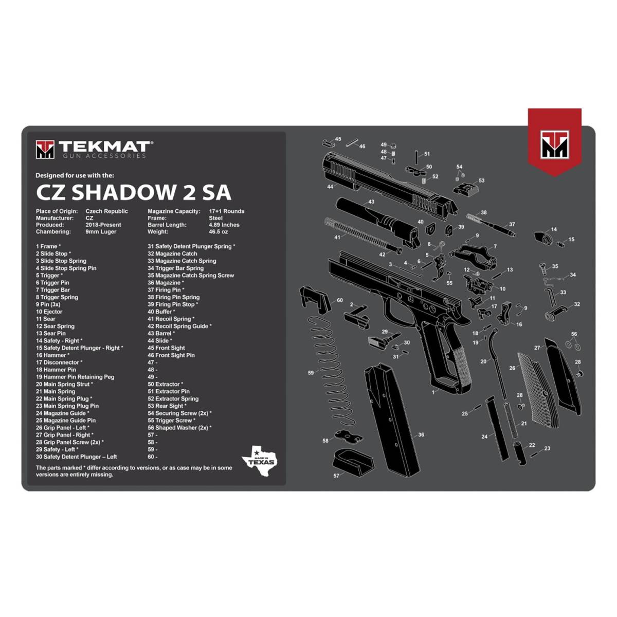 TekMat TEKR17CZSHDW2 CZ Shadow 2 SA Cleaning Mat CZ-75 Parts Diagram...-img-0