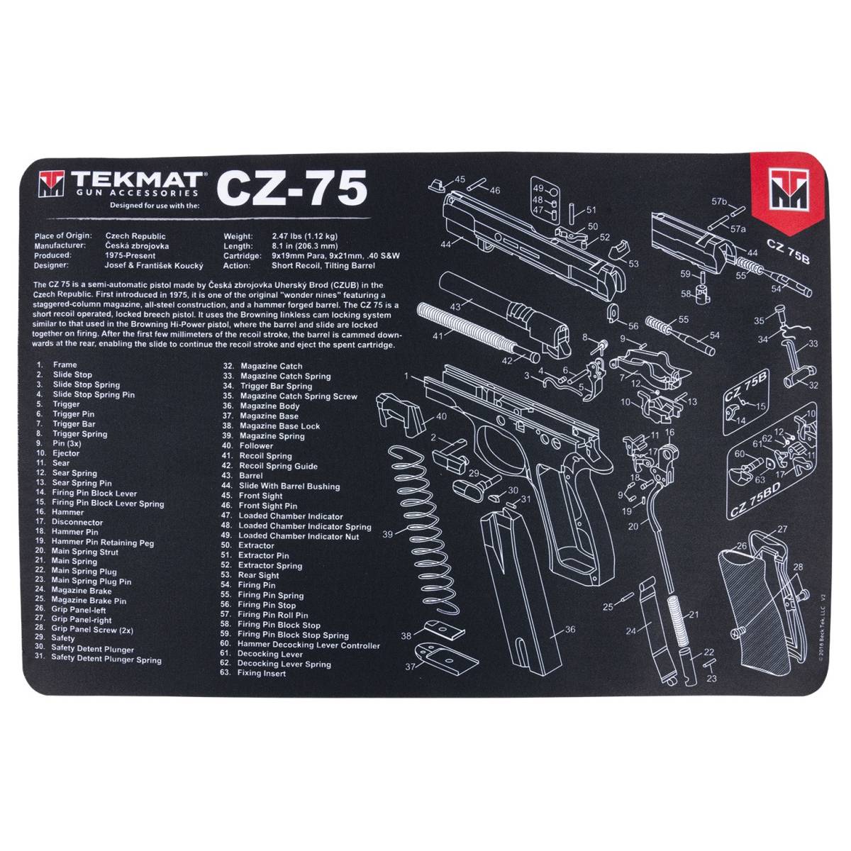 TekMat TEKR17CZ75 CZ 75 Cleaning Mat CZ-75 Parts Diagram 11” x 17”-img-0