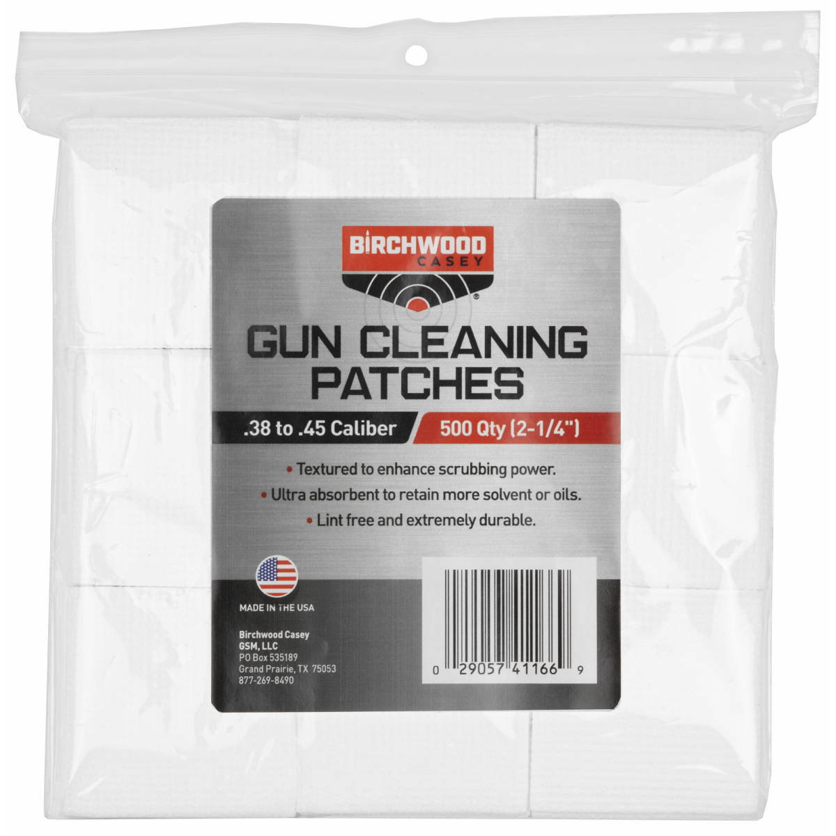 Birchwood Casey 41166 Gun Cleaning Patches .38-.45 Cal Cotton 2.25”...-img-0