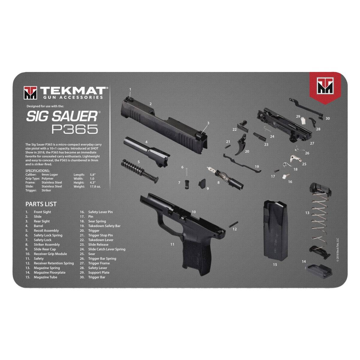 TekMat TEKR17SIG9365 Sig Sauer P365 Cleaning Mat Parts Diagram 11” x...-img-0