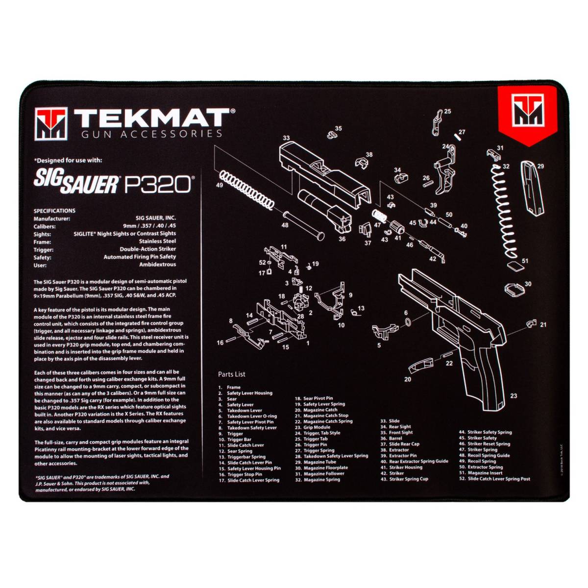 TekMat TEKR20SIGP320 Sig Sauer P320 Ultra 20 Cleaning Mat Parts Diagram...-img-0