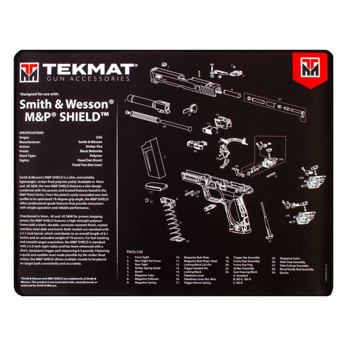 TekMat TEKR20SWMPSHIELD S&W M&P Shield Ultra 20 Cleaning Mat Parts...-img-0