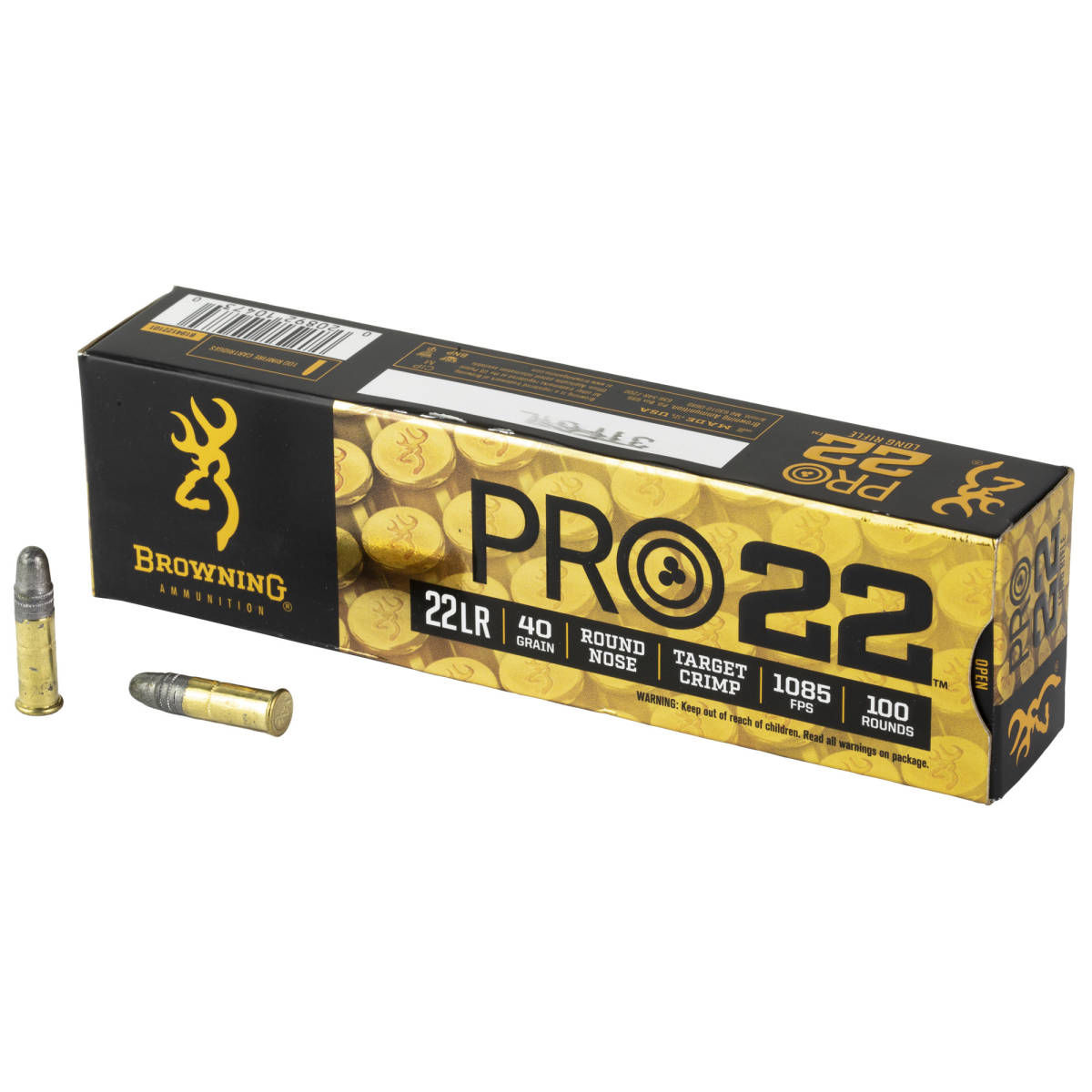 Browning Ammo B194122101 Pro22 22 LR 40 gr Lead Round Nose 100 Per Box/...-img-0