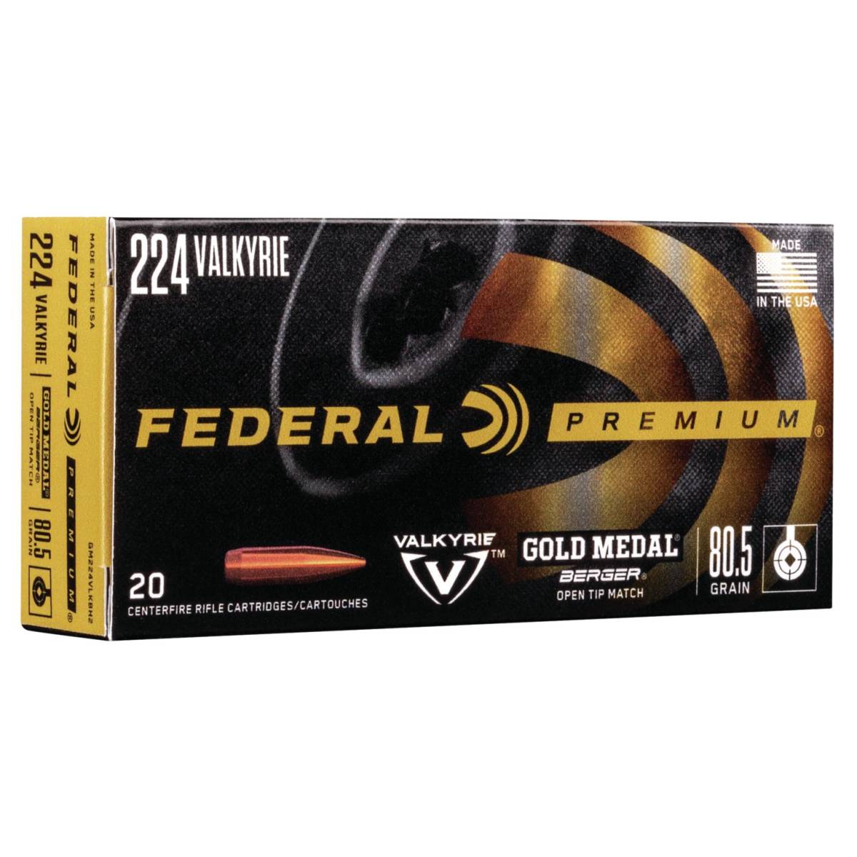 224 Valkyrie Ammo Federal Gold Medal 80.5 gr Berger Boat-Tail Target-img-1