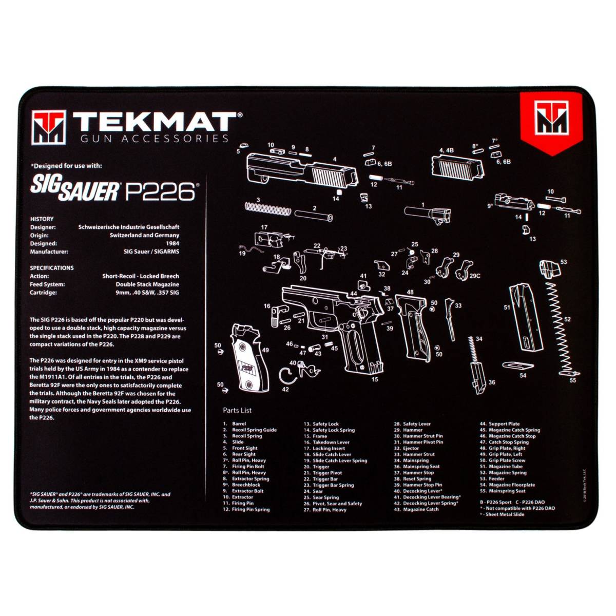 TekMat TEKR20SIGP226 SiG Sauer P226 Ultra Cleaning Mat Black/White...-img-0