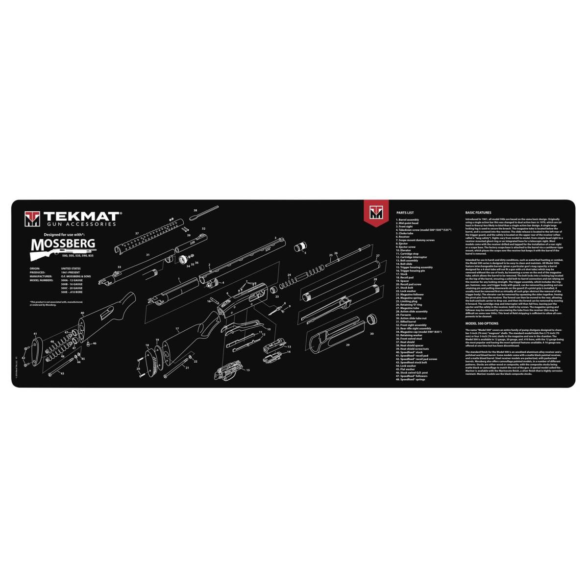 TekMat TEKR36MOSSBERGG Mossberg Shotgun Cleaning Mat Parts Diagram 12”-img-0