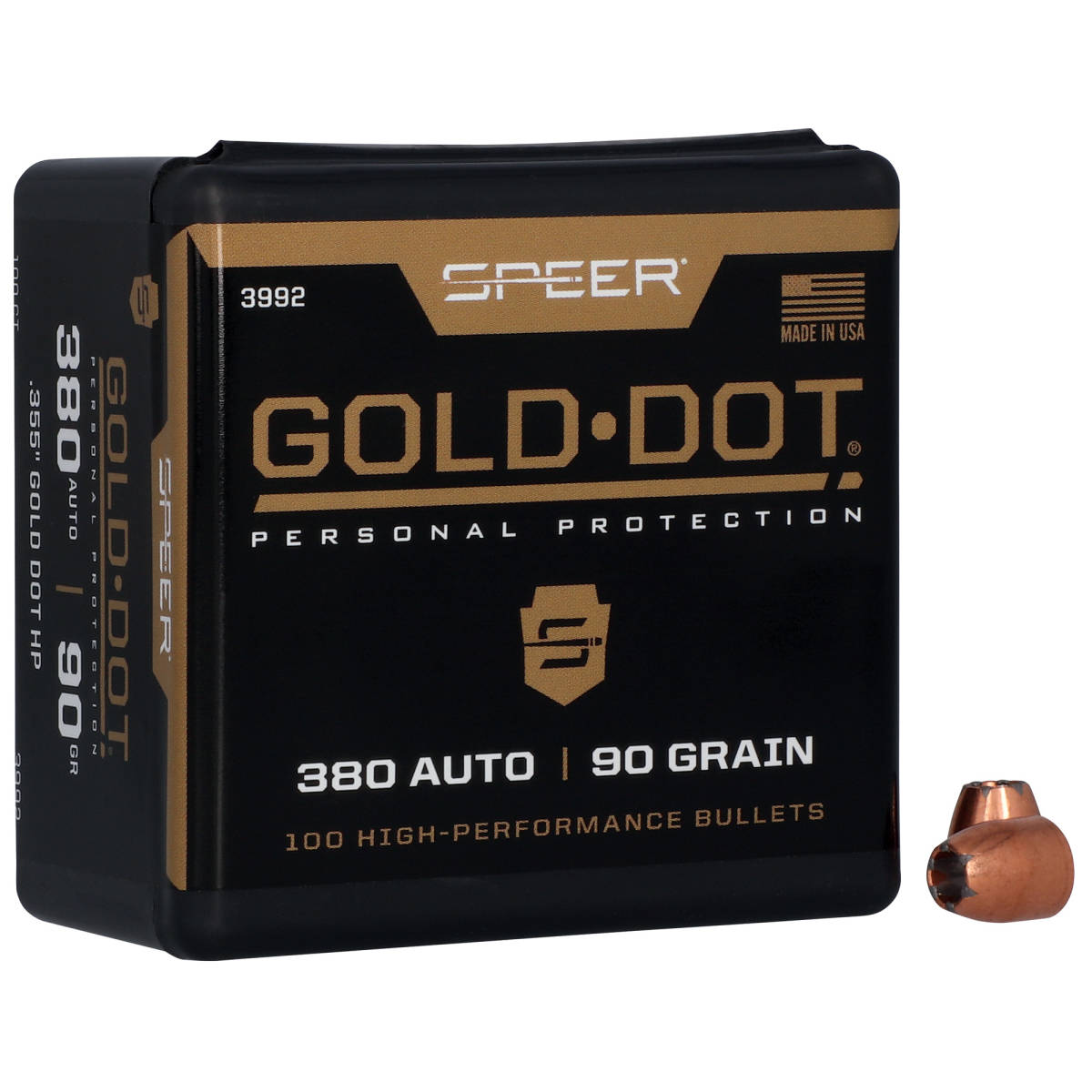 Speer Bullets 3992 Gold Dot Personal Protection 9mm .355 90 GR Hollow...-img-0