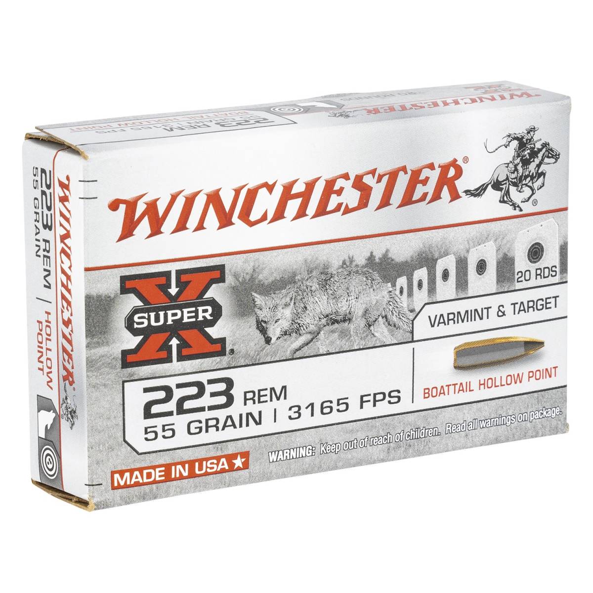 223 Rem Hollow Point 55 gr Winchester Super-X Rifle Boat-Tail HP BTHP ...