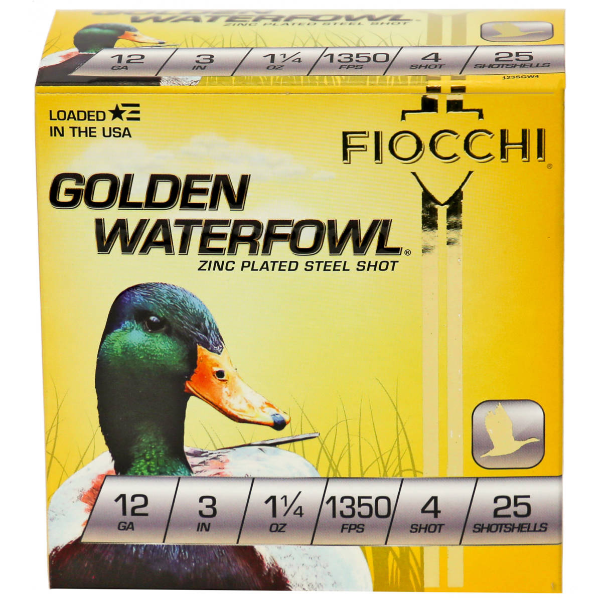 Fiocchi 123SGW4 Golden Waterfowl 12Gauge 3” 1 1/4oz 4Shot 25 Per...-img-1