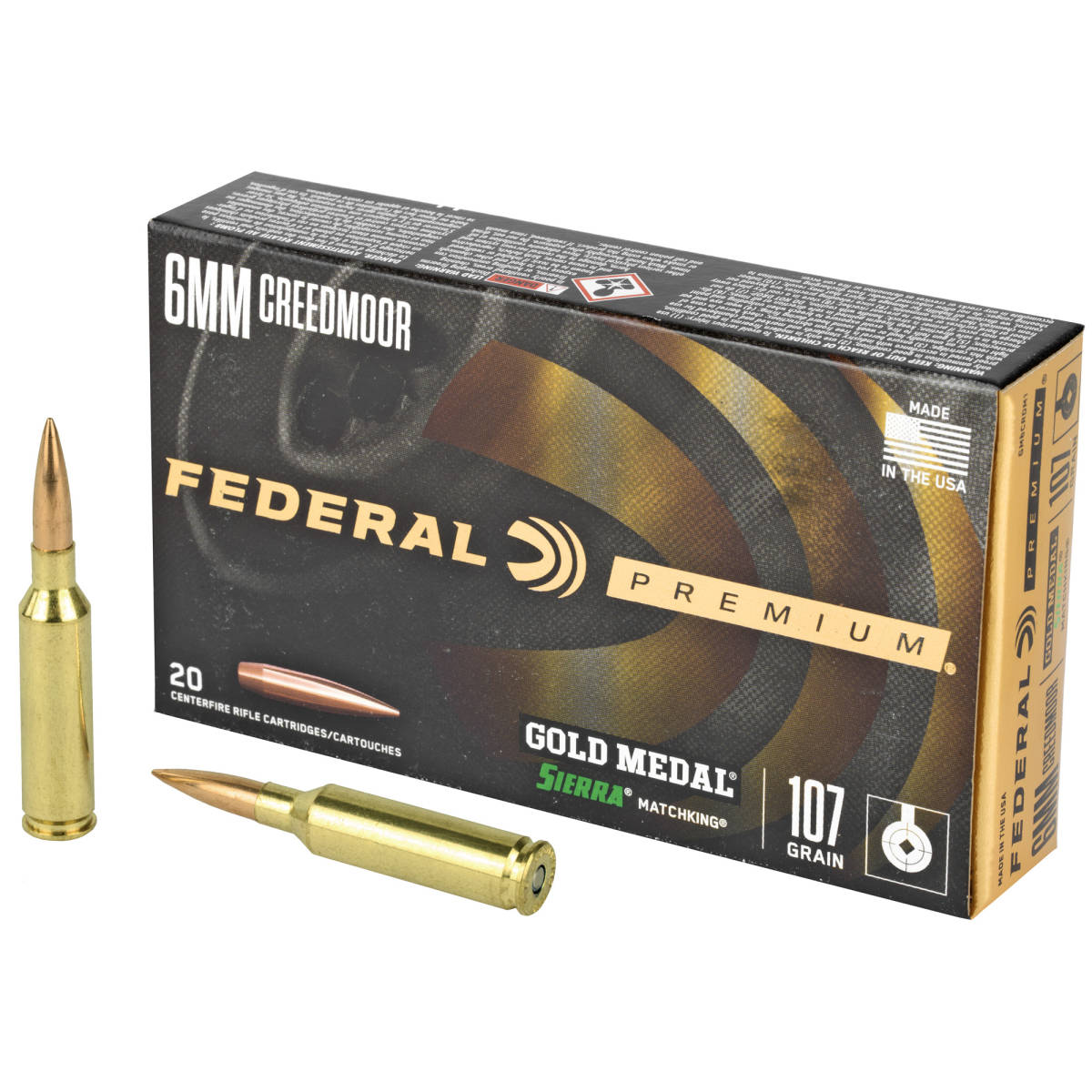Federal GM6CRDM1 Premium Gold Medal 6mmCreedmoor 107gr Sierra MatchKing...-img-1