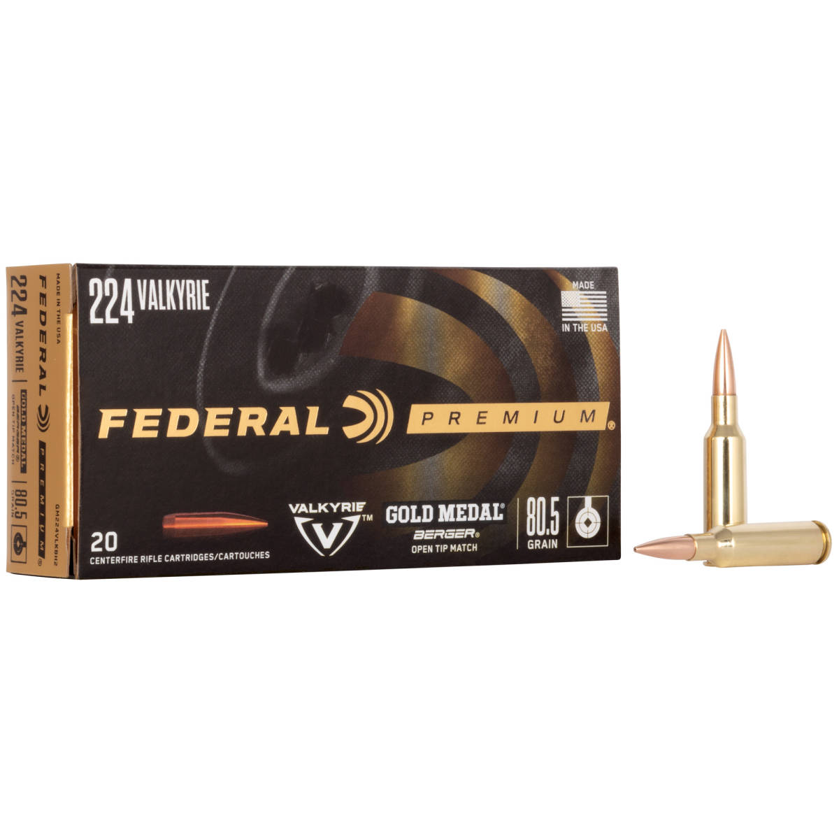224 Valkyrie Ammo Federal Gold Medal 80.5 gr Berger Boat-Tail Target-img-2