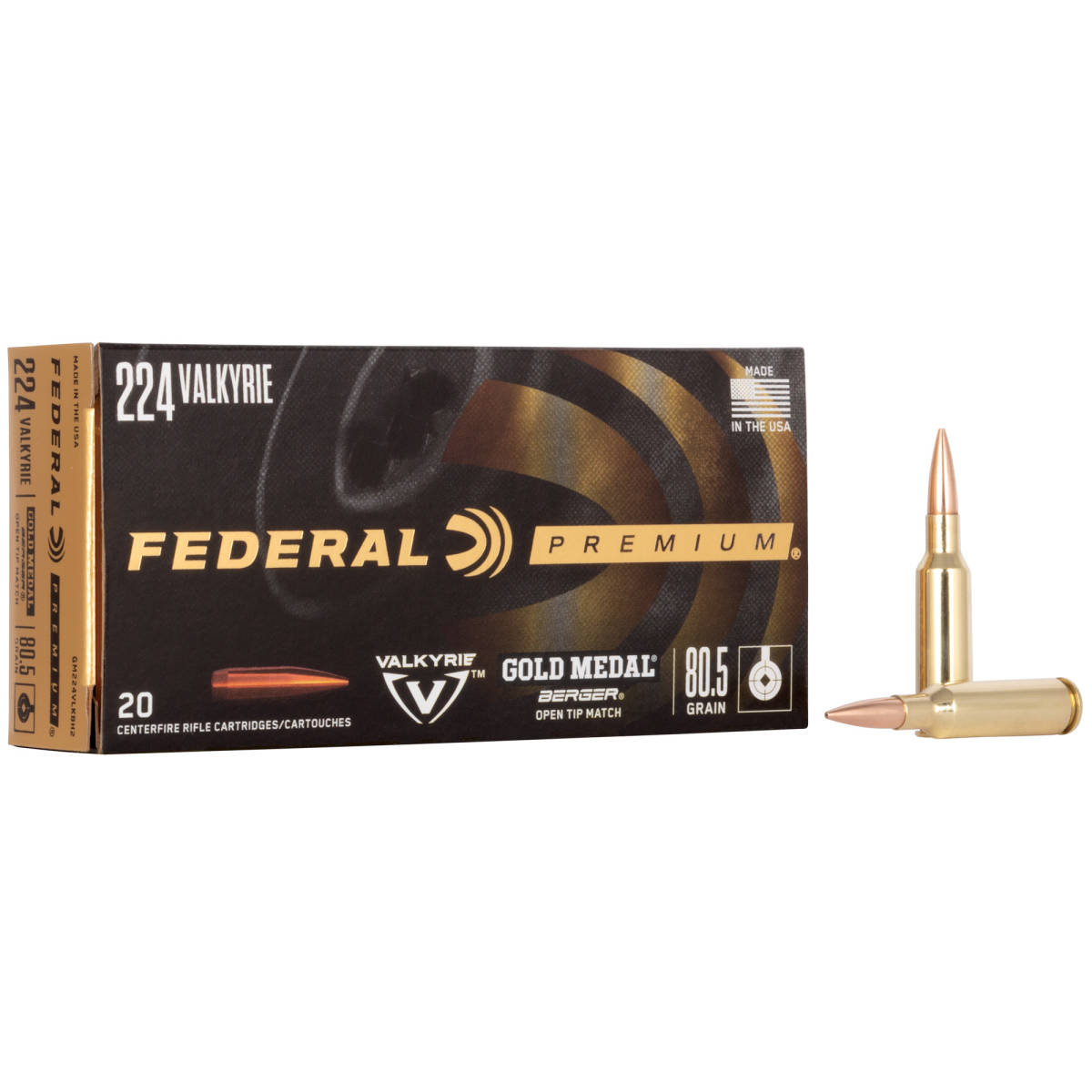 224 Valkyrie Ammo Federal Gold Medal 80.5 gr Berger Boat-Tail Target-img-1