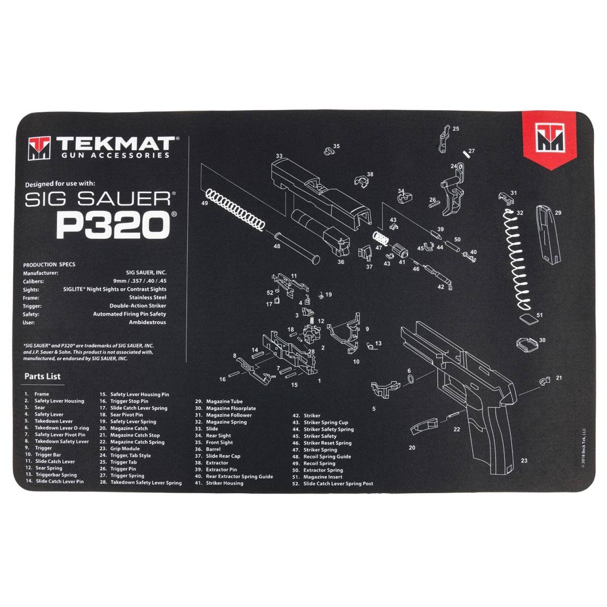 TekMat TEKR17SIGP320 Sig Sauer P320 Cleaning Mat Parts Diagram 11” x...-img-0