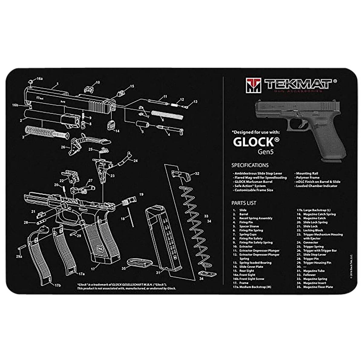 TekMat TEKR20GLOCK-G5 Glock Gen 5 Ultra 20 Cleaning Mat Gen5 Parts...-img-0